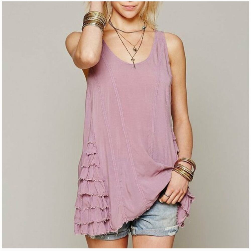 Free People Intimately Purple Ruffled Up Boho Tank Top XS